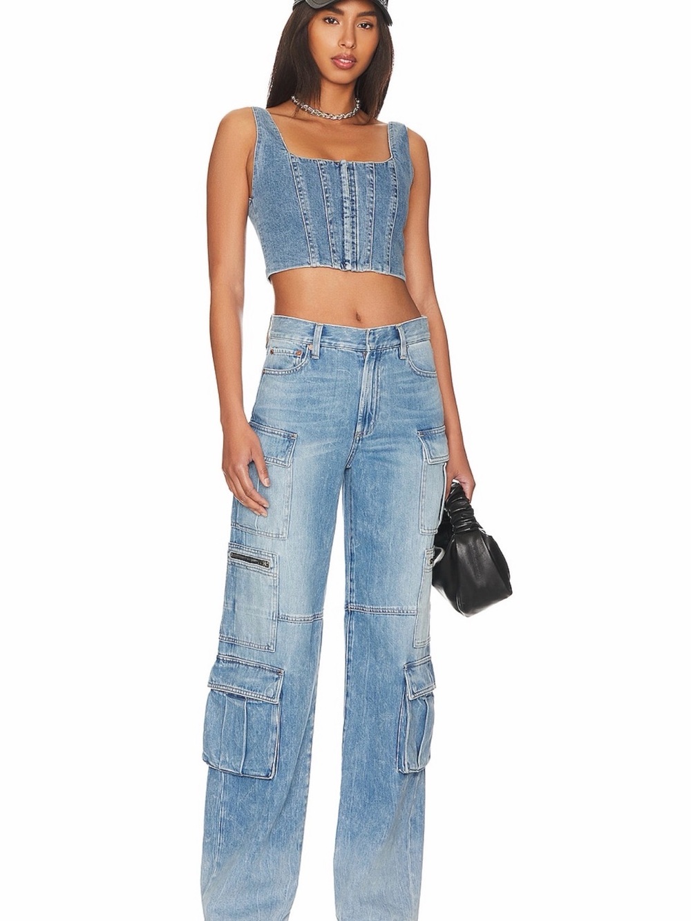 Alice + Olivia Light Blue Cargo Wide-Leg Jeans